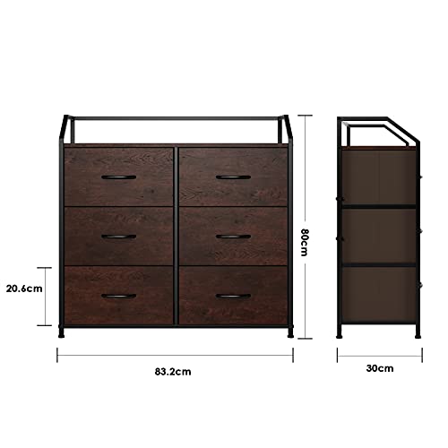 HOMECHO Fabric Dresser with 6 Drawers, Wide Chest of Drawers with Wood Top, Sturdy Metal Frame