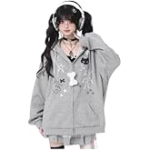Xojbzoo Kawaii Cat Ear Zip Up Hoodie with Adjustable Bow Women's Oversized Y2K Sweatshirt Coquette Style Winter Jacket