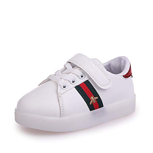 ROKIDS Fashion Kids Toddlers Embroidery Bee LED Light up Sneakers Casual White Shoes Red 6.5 Toddler