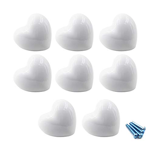 SeeRaphee White Ceramic Cabinet Handles Drawer Pulls Knobs Heart Shape Cupboard Knobs for Kitchen Knobs Kids Room Cabinets Closets Toy Organizer Box Bookcase-8PCS