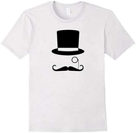 Mens Hip Minimalist Gentleman Mustache Monocle Top hat T-Shirt Medium White