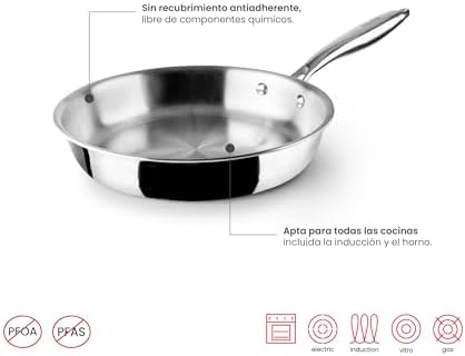 Frigideira tripla de três camadas Natural, 20 cm, aço inoxidável, adequada para indução, antiaderente