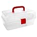 MyGift Clear Multi Trays Craft Supply Case/First Aid Storage Container Box w/Red Top Handle & Lock