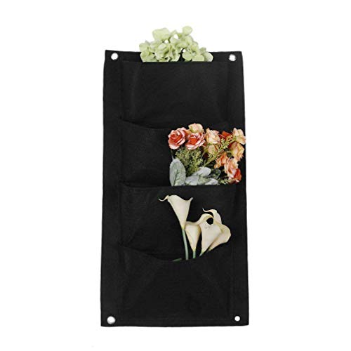 4 Pocket Plant Holder Planting Bag Garden Wall Planter Hanging Flower Pouch Outdoor Wall Decor (Vertical)