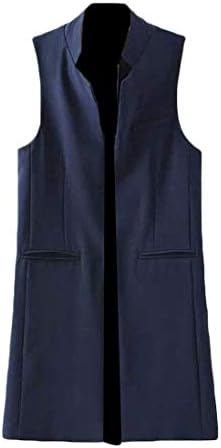 SELX Women Longline Sleeveless Jacket with Pockets Split Open Front Vest Waistcoat