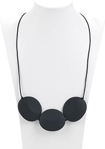 Mamaluna Trendy Silicone 3 Oval Necklace Teether for mom to wear - Baby Teething Gum Massager Food Grade Silicone, BPA, PVC and Phthalate Free (black)