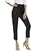 Freeprance Women's Pants Casual Trouser Paper Bag Pants Elastic Waist Slim Pockets XBK S Black