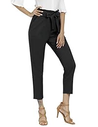 Pantalones de papel para dama, estilo casual, cintura alta elástica con bolsillos