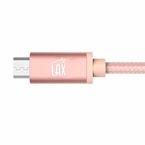 LAX Gadgets Braided Nylon Micro USB Charging and Data Sync Cable, 480 Mbps Data Transfer via USB 2.0 (10 Feet, Rose Pink)