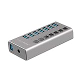 USB 3.0 Hub,7 Port USB Hub with Power Adapter/Charging Port/Individual Power Switches for Windows Vista/7/8/10, MacOS-8/9/X, Unix, Linux,Mobile HDD,Etc.