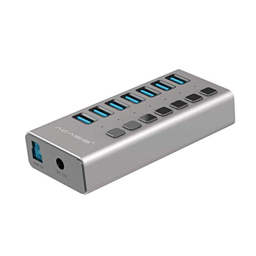 USB 3.0 Hub,7 Port USB Hub with Power Adapter/Charging Port/Individual Power Switches for Windows Vista/7/8/10, MacOS-8/9/X, Unix, Linux,Mobile HDD,Etc.