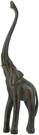 Globe House Product Ghp Polyresin Tall Slim Elephant Stretching Trunk up Statue Figurine Joyous