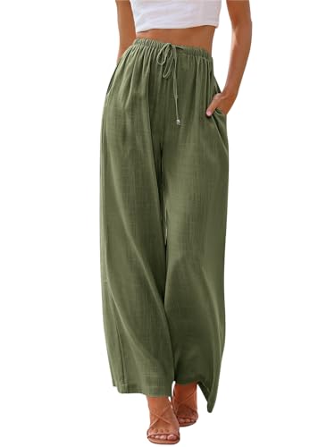 LILLUSORY Women's Green Boho Linen Palazzo Pants