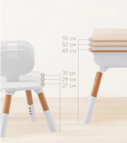 CENXI Study Table, with 1 Chair Set, Height Adjustable Table and Chair, 55 * 55 * 40cm, Play and Activity Desk with Paper Roll, Storage Basket and Drawers, Suitable for Daycare, Classrooms, Home