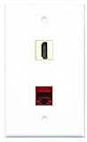 RiteAV - 1 Port Cat6 Ethernet Red 1 Port HDMI Ivory Wall Plate