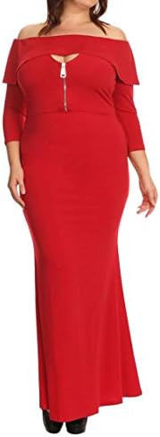 Veroge Women's Plus-Size Off The Shoulder Flounce Long Skirt Red 3XL