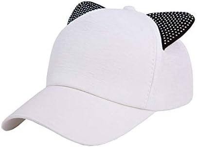 Wimagic 1x Baseball Cap Breathable Stylish Cat Ear Shape with Rhinestone Sun Cap Women Girls Snapback Hip Hop Hat Solid Color Sport Casual Adjustable Outdoor Accessories