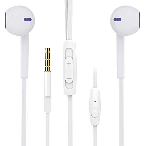 Wired Headphones, BYZ Earbuds with Mic, Stereo Wired Earphones, Tangle Free Cable, Ergonomic Design, White