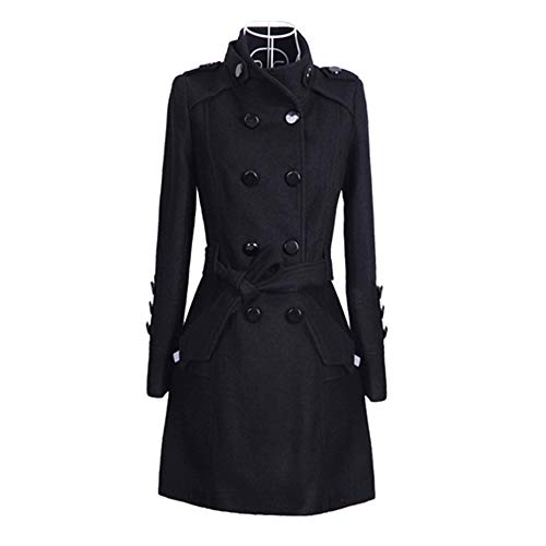 Sunward Women's Winter Double Breasted Wool Blend Long Pea Coat with Belt (M, Black) - Thumbnail 3