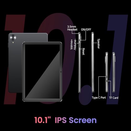 Paaxoo Tablette Android, 18 Go (6 + 12) de RAM, 128 Go de ROM, écran Tactile IPS HD 1280 x 800, Batterie de 6 000 mAh, Bluetooth, Double Caméra, GMS, Wi-FI (Grise)