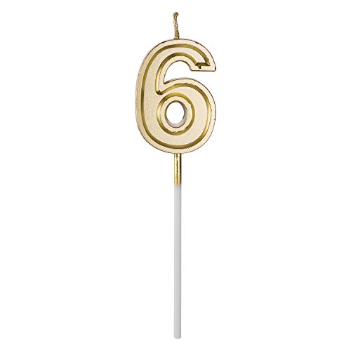 Belleone Birthday Cake Candle Numbers Decoration - Number Candle Set for Birthday Cake Cupcake Topper Decoration Birthday Party Celebration (Gold Number 6)