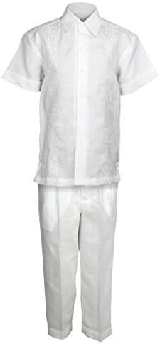 Mojito Kids Boys 100% Linen Floral Embroidered Shirt and Pant Set White Size 04