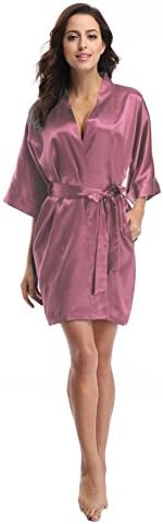 Women's Satin Kimono Robe, Solid Color, Short