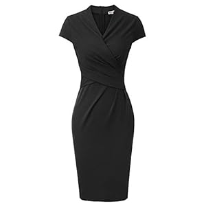 GRACE KARIN Vintage jurk, potlood, plissé, bodycon jurk, nauwsluitend, hart, V-hals, mouwen voor avondevenementen…