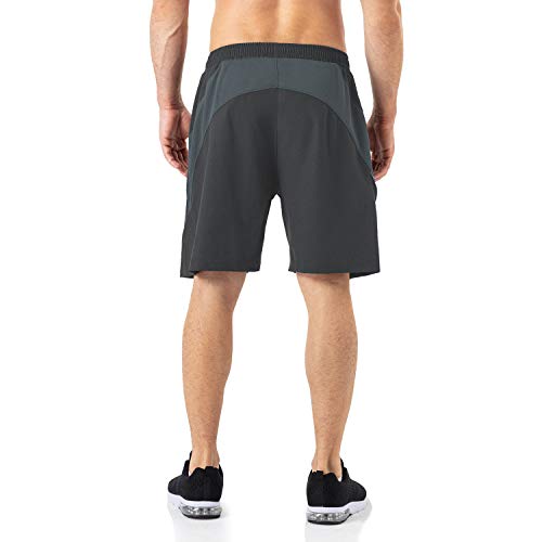 Sportshorts voor heren, korte broek, sneldrogend, sportbroek, licht met ritsvak, zwart/donkergrijs, XL - Image 5
