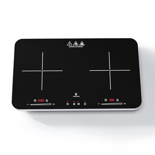 COOKNANO Induction Hob, 3600W, Double Induction Hob with Independent Control, 20 Temperature Levels, 6 Hour Timer