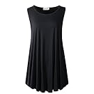 LARACE Women Solid Sleeveless Tunic for Leggings Swing Flare Tank Tops (2X, Black)