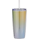 Slant Collections Insulated Double Wall Acrylic Skinny Travel Tumbler with Lid and Straw, 18-Ounce, Pastel