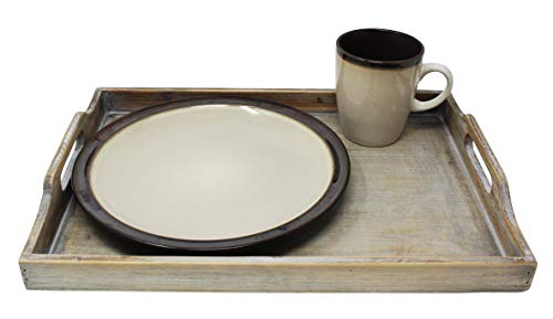 Vintage Rustic Torched Wood Country Nesting Breakfast Trays – White Washed Tray Set For Serving Breakfast, Coffee, Lunch, or Dinner – 3 Piece