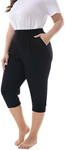 ZERDOCEAN Women's Plus Size Casual Stretchy Relaxed Lounge Capri Pants with 2 Pockets