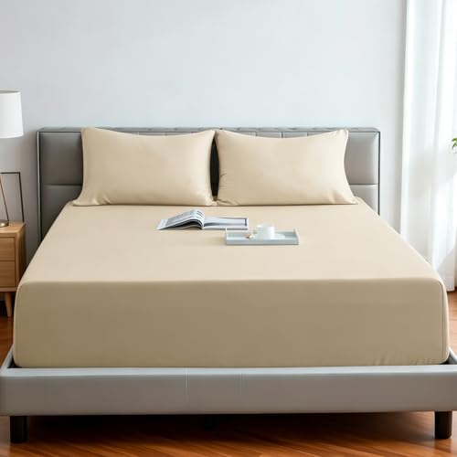 Full Size Bamboo Viscose Fitted Sheet Beige