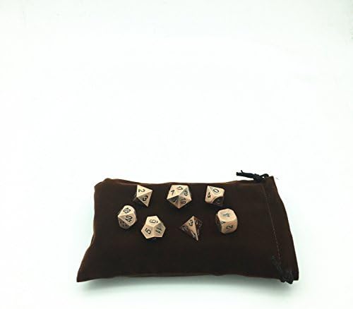 Truewon Role Playing Games Metal Dice Set of 7 Ancient Red Copper Color TRPG Alloy Dice Set with Metal Case and Storage Bag