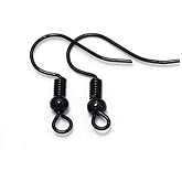 100Pcs Black 20×17mm Black Earring Hooks Hypo-allergenic Ear Wires Fish Hooks with Ball and Coil Earring Wires Jewelry Findings for DIY Jewelry Making Parts Supplies,Jewelry Findings