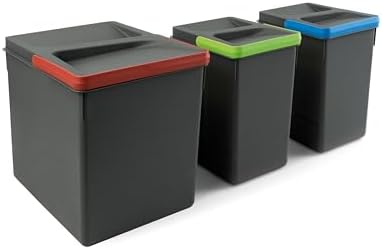 - Reciclar recipientes de gavetas de cozinha, resíduos com tampa de odor, H 266 mm (1 x 15 L + 2 x 7 L), plástico cinzento antracite