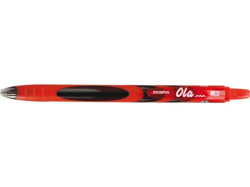 Zebra Pen Ola Retractable Ballpoint Pen, Medium Point, 1.0mm, Red Ink, 12-Pack
