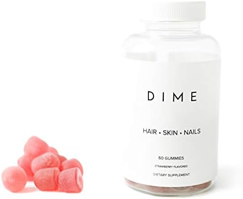Dime Biotin Hair Skin & Nails Growth Gummies for Adult Women & Men Vitamins Supplements | All-Natural, Max Strength Dietary Strawberry Fruit Gummy 60ct Beauty Co