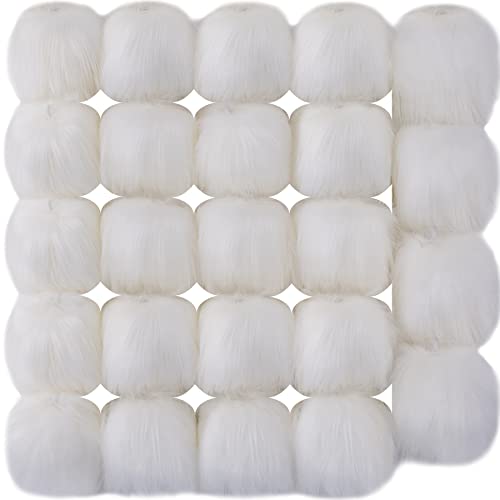 SIQUK 24 Pieces Faux Fur Pom Pom DIY Faux Fox Fur Fluffy Pom Pom with Elastic Loop for Hats Keychains Scarves Gloves Bags Accessories, White