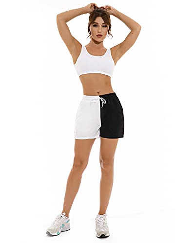 STYLEZONE WOMENS SHORTS CASUAL SUMMER WORKOUT RUNNING WITH DRAWSTRING POCKETS WHITE AND BLACK