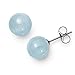 Sterling Silver Natural Milky Aquamarine Gemstone Round Blue Stud Earrings