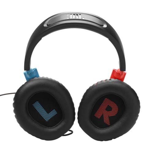 Quantum 100N, auriculares para gaming con cable y micrófono extraíble, JBL QuantumSOUND Signature, compatibles con múltiples plataformas y Windows Sonic Spatial Sound, azul y rojo