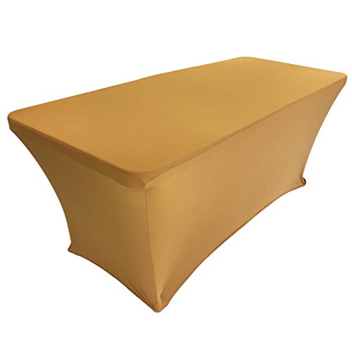 CB Accessories Stretch Table Cover 6ft Rectangular Fitted Spandex Full Length Tablecloth for Standard Folding Tables, Wedding Decorations, Catering Supplies and Holiday Party (6 ft, Gold)