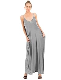 Love In - Vestido largo largo para mujer con tirantes de espaguetis y bolsillos