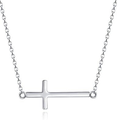 Goddaughter Gifts from Godmother Sideways Cross Necklace Religious Gift Sterling Silver Christmas Birthday Gifts for Women Girlfriend Wife Mom Daughter Friend Anniversary Gifts for Her Fashion Jewelry