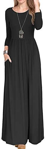 Seanrui Women 3/4 Sleeve Casual Loose Plain T-Shirt Long Maxi Dress Pockets
