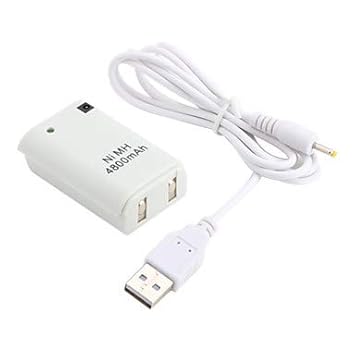 Ocamo Gamecontroller (4800 mAh) mit großer Kapazität und Ladekabel, für Xbox 360 Wireless Controller weiß