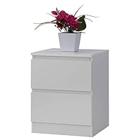 Fineboard Modern Night Stand with 2 Drawers Bedroom Nightstand, White